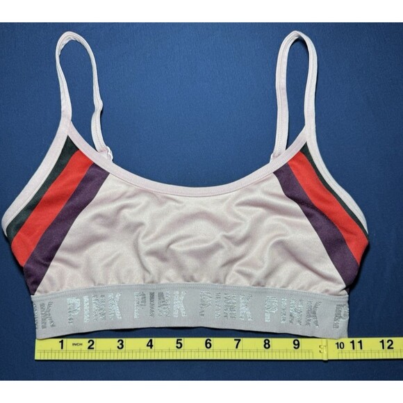 PINK Victorias Secret Sports Bra XS Multicolor Stripe Logo Band Bralette - Picture 4 of 10